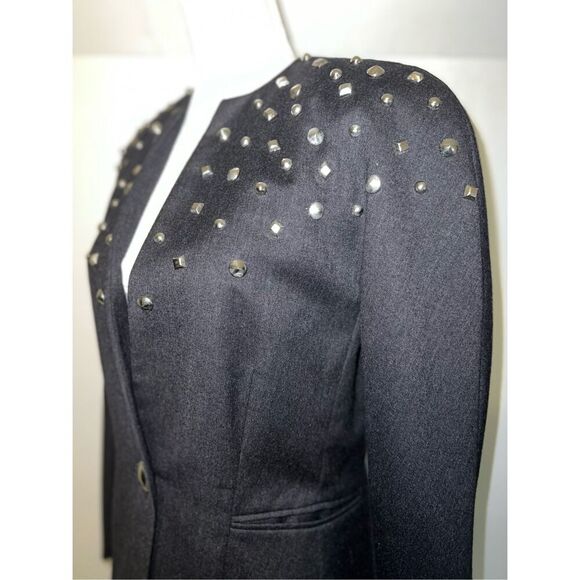 MONDI Vintage Studded Charcoal Wool Blazer Size 36 - Picture 2 of 8